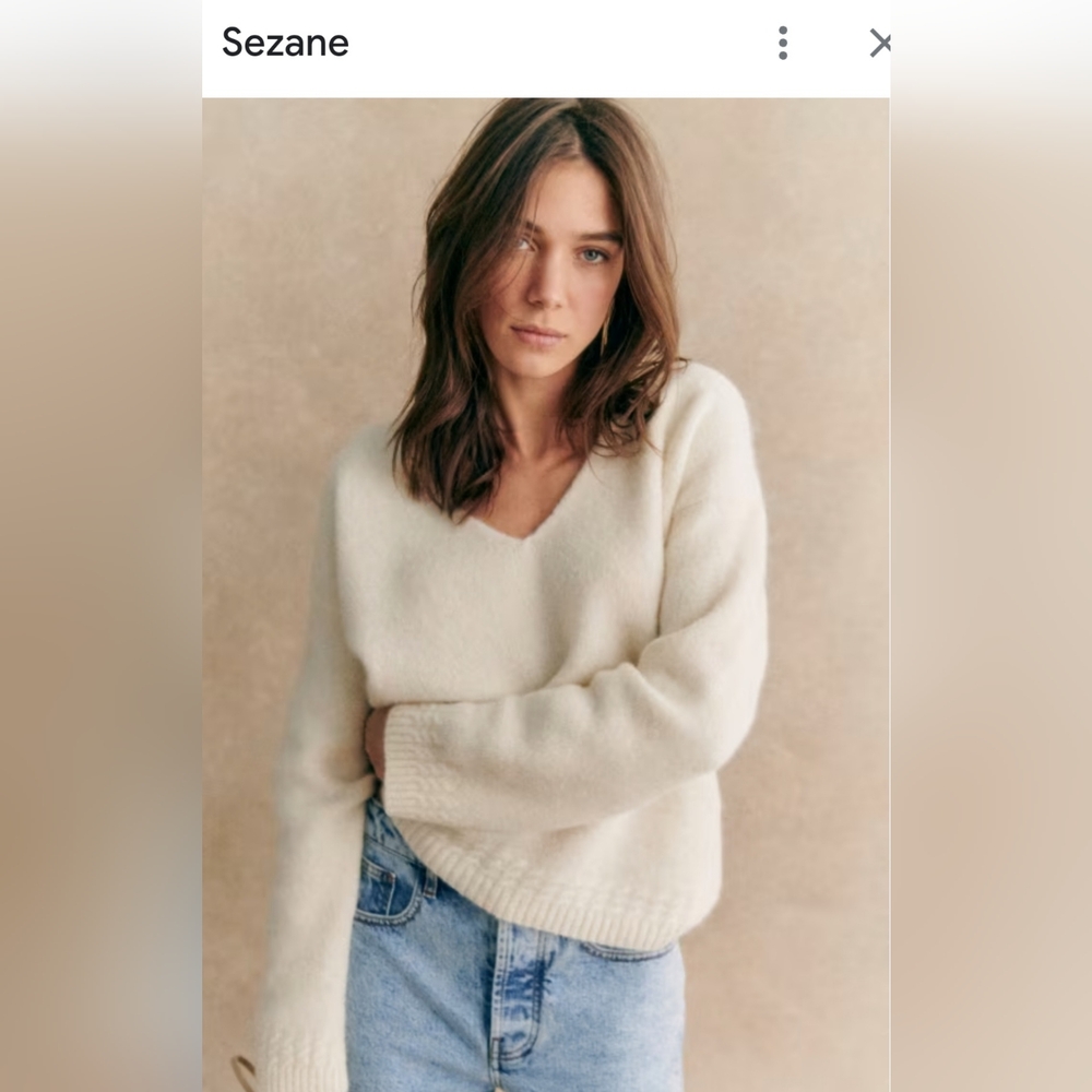 NWT! Sezane Denisa V-neck Sweater Jumper Ecru XXS